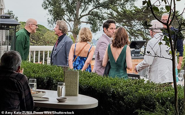 Martin Short (second from left), Paul Rudd (third from right) and Steve Martin (right) were seen Friday at the Santa Barbara hotel where they are staying for Gomez' wedding weekend