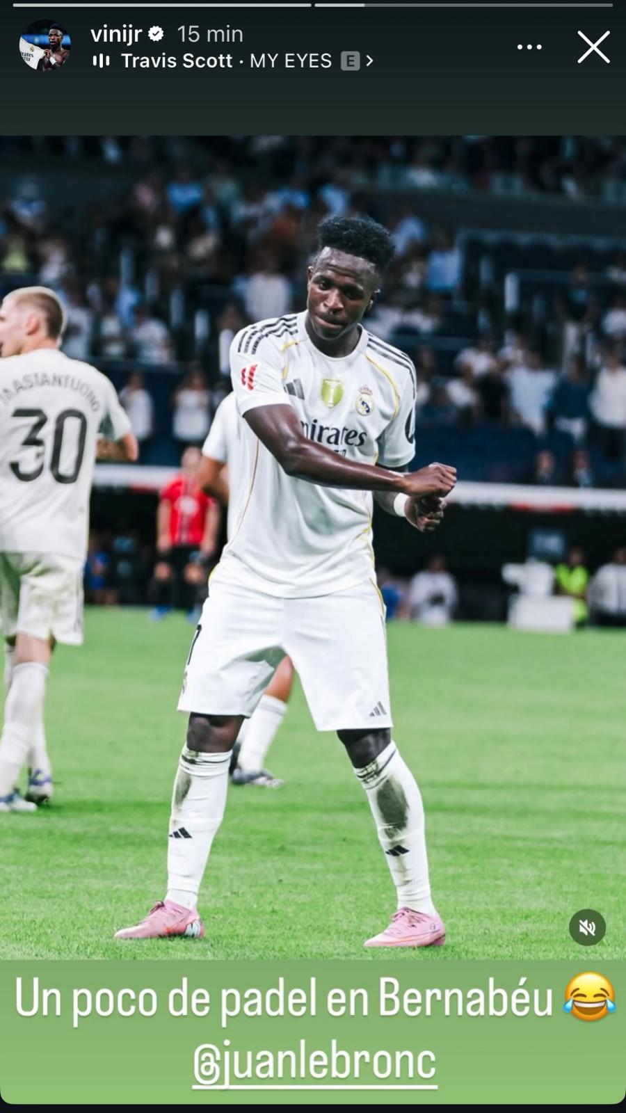 El post de Vinicius con la dedicatoria a Lebrón en Instagram.