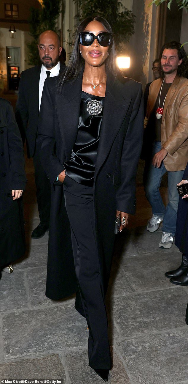 Naomi Campbell was the epitome of chic at Edward Edward Enninful 's bash for his new media company EE72 amid Milan Fashion Week on Friday
