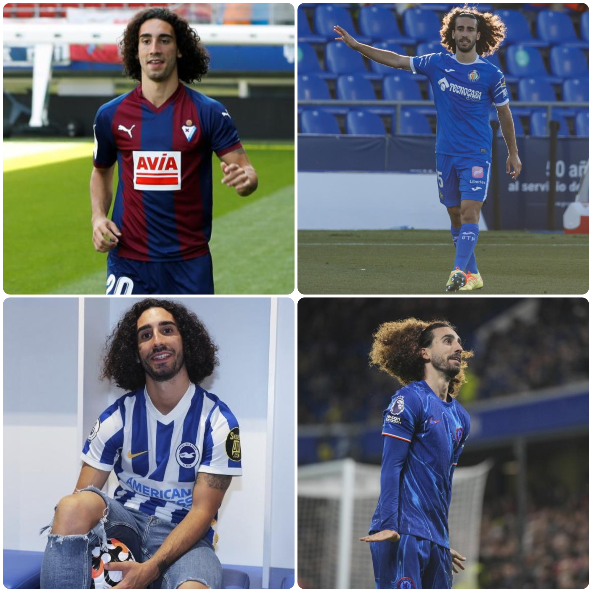 Cucurella en el Eibar, Getafe, Brighton y Chelsea.