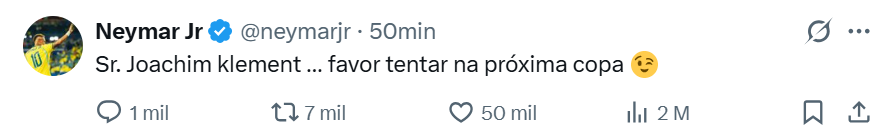 El tuit de Neymar tras la victoria frente a Japón.