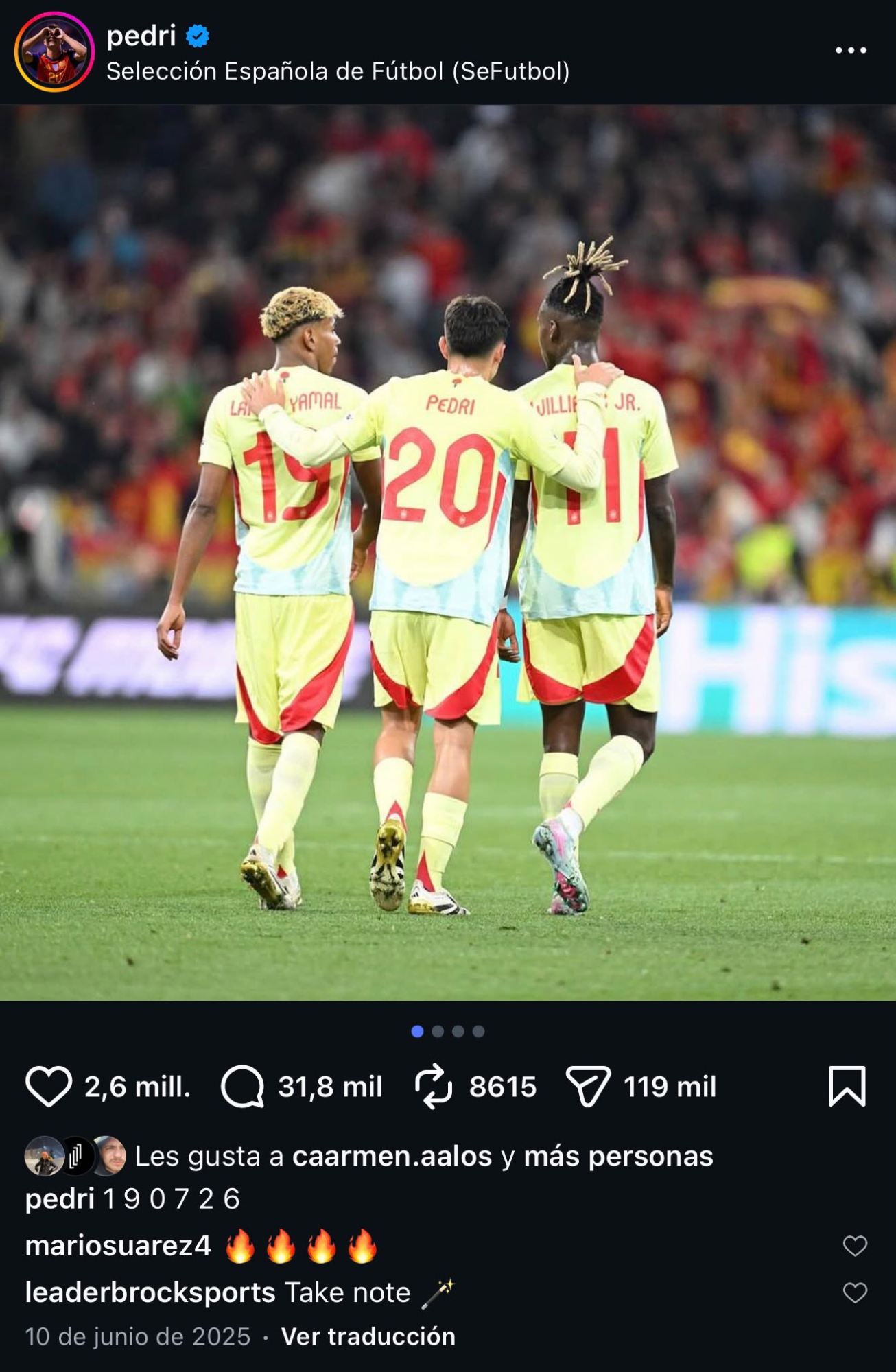 La imagen del Instagram de Pedri vaticinando la final del mundial.