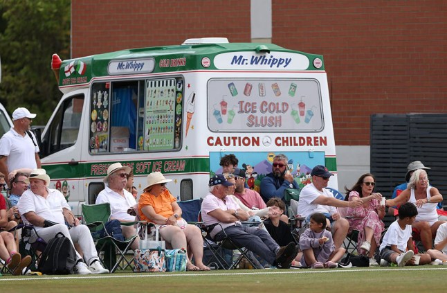 GOSFORTH, ENGLAND - JULY 29: A Mr Whippy Ice Cream van awaits customers during the Metro Bank One Day Cup match between Durham and Glamorgan at Roseworth Terrace on July 29, 2026 in Gosforth, England. (Photo by Stu Forster/Getty Images)