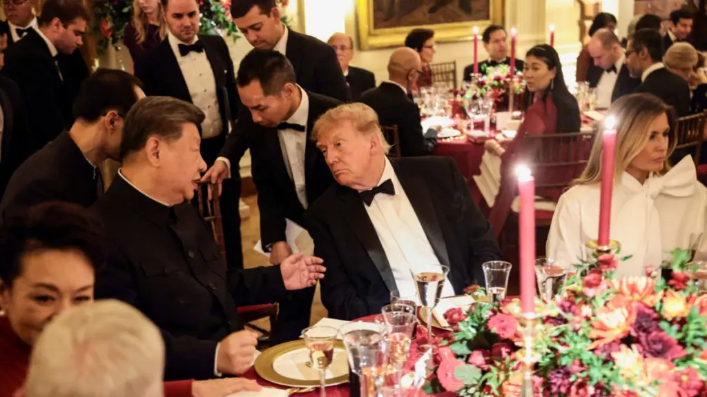 Presidenti amerikan, Donald Trump, dhe udhëheqësi kinez, Xi Jinping, gjatë darkës shtetërore në Shtëpinë e Bardhë.