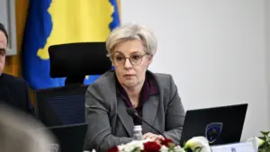 Ministrja e Drejtësisë, Donika Gërvalla, gjatë një mbledhjeje të ekzekutivit të mbajtur në shkurt të vitit 2026.